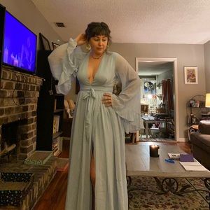 Beautiful light blue long sleeve bridesmaid maxi dress, never worn. New w/ tags!